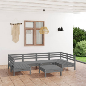 Garden Lounge Set Grey Solid pine wood 7 Piece Set Modu...