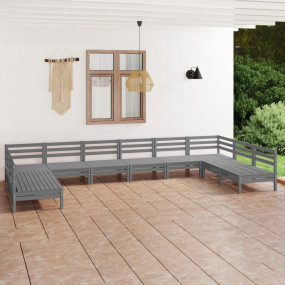 Garden Lounge Set Grey Solid pinewood Large Modular