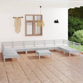 Garden Lounge Set White Solid Pine Wood Medium Modular
