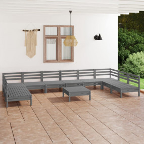 Garden Lounge Set Grey Solid pinewood Large Modular