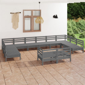 Garden Lounge Set Grey Solid Pine Wood Medium Modular