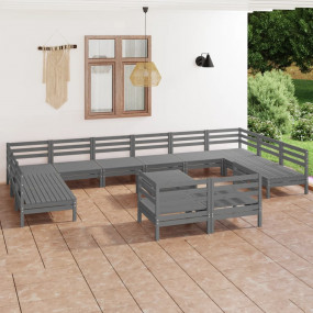 Garden Lounge Set Grey Solid pinewood Large Modular