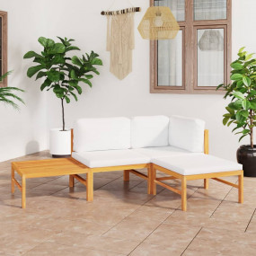 Garden Lounge Set Cream and Teak Teak wood and polyeste...
