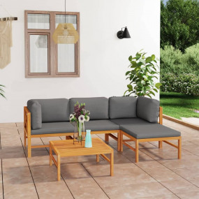 Garden Lounge Set Grey cushions Teak wood, Polyester Me...