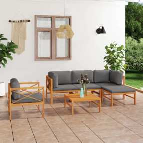 Garden Lounge Set Grey, Teak Teak wood, Polyester Mediu...