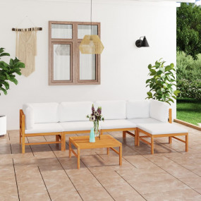 Garden Lounge Set Cream Solid Teak wood 6 Piece Set Mod...