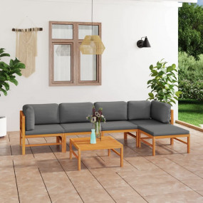 Garden Lounge Set Grey and Natural Wood Solid Teak Wood...