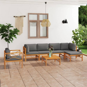 Garden Lounge Set Grey Solid Teak Wood Medium Seats Man...