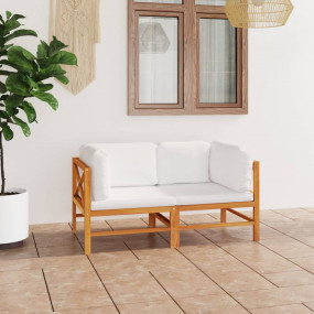 2-seater Garden Sofa Cream Teak wood, Polyester fabric ...