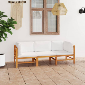 3-seater Garden Sofa Cream, Teak Wood