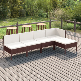 Garden Lounge Set Brown PE Rattan 5 Piece Set Modular
