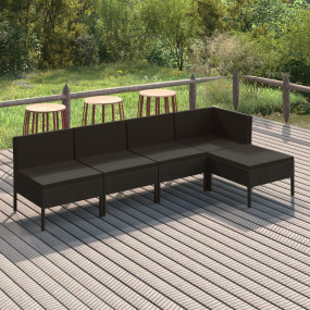 Garden Lounge Set Black PE Rattan, Powder-Coated Steel,...