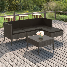 Garden Lounge Set Gray PE rattan, powder-coated steel 5...