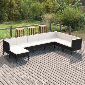 Garden Lounge Set Black PE rattan Large Modular Contemp...