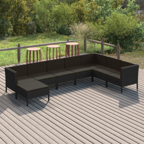 Garden Lounge Set Black PE rattan, Powder-coated steel,...