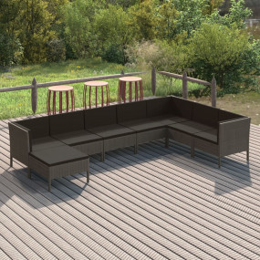Garden Lounge Set Grey PE rattan, powder-coated steel, ...