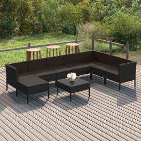 Garden Lounge Set Black PE rattan, powder-coated steel,...