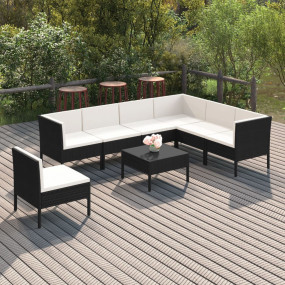 Garden Lounge Set Black PE Rattan 8 Piece Set Modular