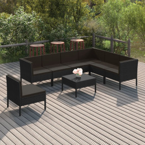 Garden Lounge Set Black PE rattan, Powder-coated steel,...