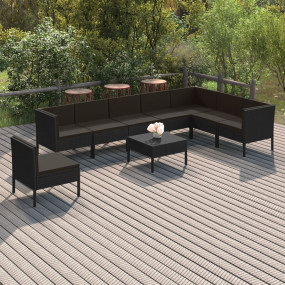 Garden Lounge Set Black PE Rattan, Powder-Coated Steel ...