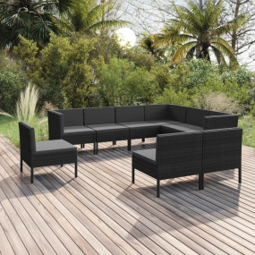Garden Lounge Set Black PE rattan, powder-coated steel,...