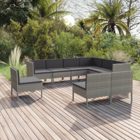 Garden Lounge Set Grey PE rattan, powder-coated steel, ...