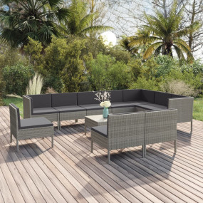 Garden Lounge Set Gray PE Rattan, Powder-Coated Steel, ...