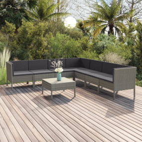 Garden Lounge Set Grey Poly Rattan, Powder-Coated Steel...