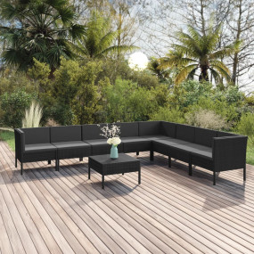 Garden Lounge Set Black PE rattan, powder-coated steel,...