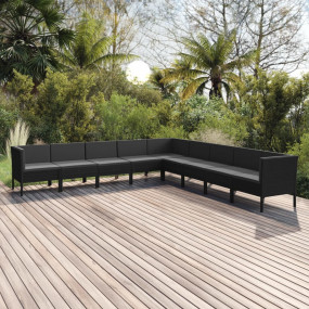 Outdoor Lounge Set Black PE rattan, powder-coated steel...