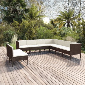 Garden Lounge Set Brown PE Rattan Large Modular