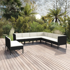 Garden Lounge Set Black PE Rattan Large Modular