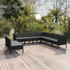 Garden Lounge Set Black PE rattan, powder-coated steel,...