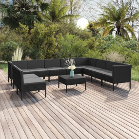 Garden Lounge Set Black PE rattan Medium Removable Cove...