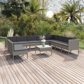 Garden Lounge Set Grey PE Rattan, Powder-Coated Steel, ...