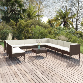 Garden Lounge Set Brown with Cream white cushions