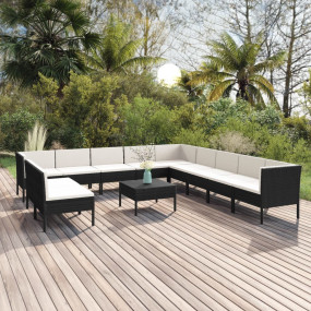 Garden Lounge Set Black and Cream White