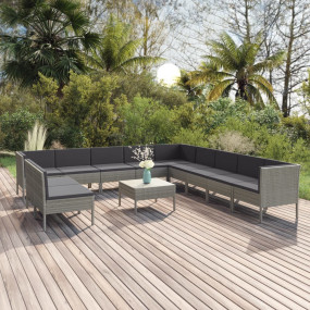 Garden Lounge Set Grey PE Rattan, Powder-Coated Steel, ...