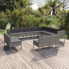 Garden Lounge Set Grey PE Rattan, Powder-coated steel, ...