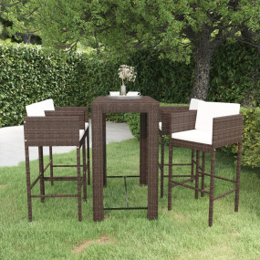Garden Bar Set Brown PE rattan, Steel Lightweight Garde...