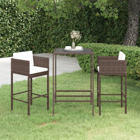 Garden Bar Set Brown PE rattan, powder-coated steel, te...