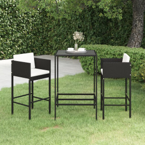 Garden Bar Set Black, Cream White PE Rattan, Steel, Tem...