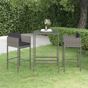Garden Bar Set Grey PE Rattan, Steel, Tempered Glass Me...