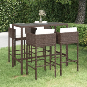 Garden Bar Set Brown PE rattan, steel, tempered glass M...