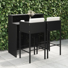 Garden Bar Set Black, Cream White PE Rattan, Powder-Coa...