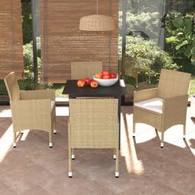 Dining Set Beige PE Rattan Medium Light Weight Dining S...
