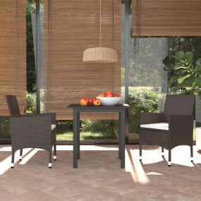 Dining Set Rattan Brown, Cream White Cushion