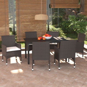 Dining Set Brown PE Rattan Durable Dining Set Rectangul...