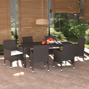 Dining Set Brown PE rattan, steel, glass, aluminum, pol...
