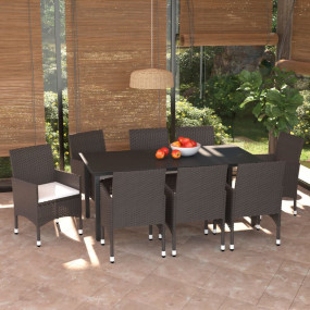 Dining Set Brown PE rattan, steel, fabric, glass, alumi...
